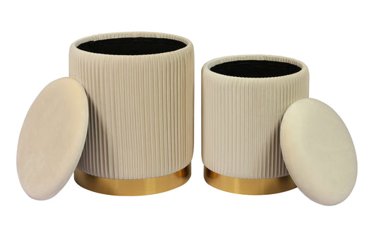 Channeled Cream Storage Ottomans