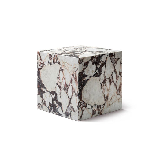 Kaia Marble Plinth Cube Small Side Table - Calacatta Viola