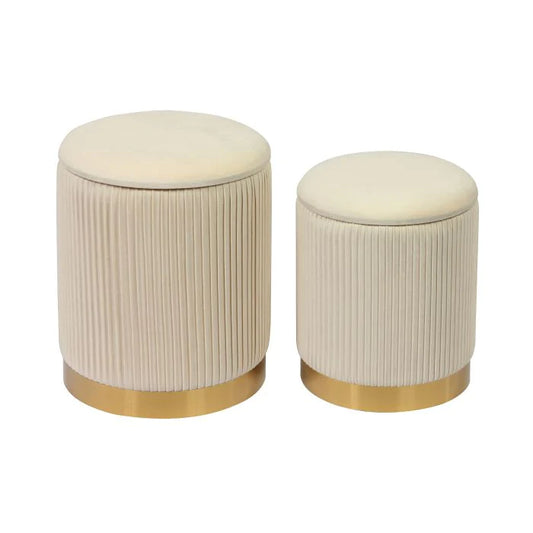 Channeled Cream Storage Ottomans